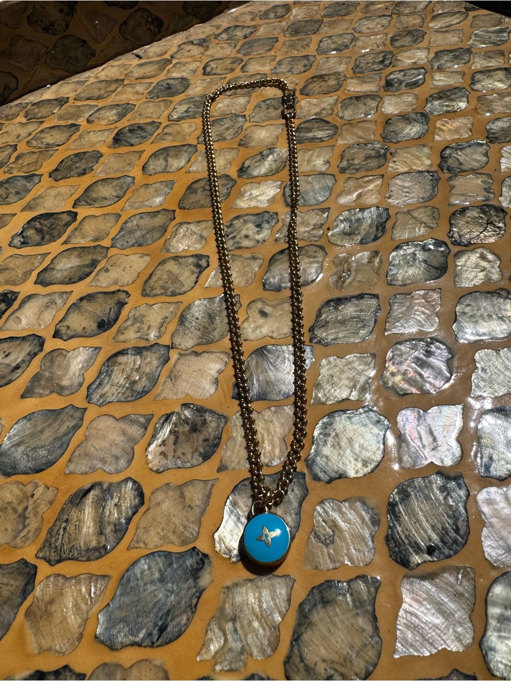 Gold Chain Necklace with Turquoise Pendant